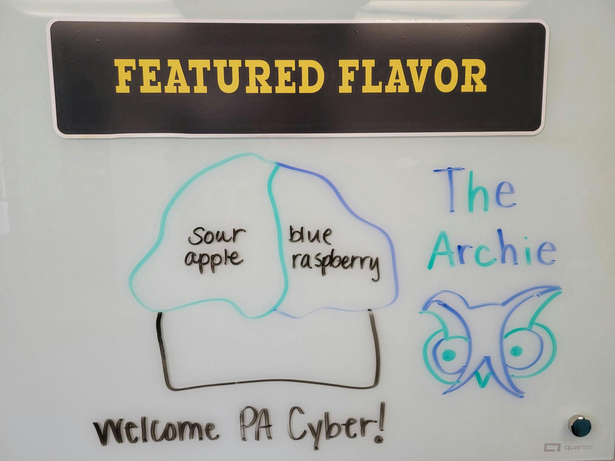 Drawing of The Archie featured flavor on a dry erase board.